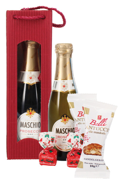 Kleine Geschenktüte Prosecco Maschio mit italienischen Trüffel und Gebäck