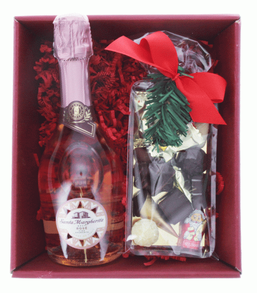 Weihnachts-Prosecco SIGNORA Rose mit festlicher Confiserie