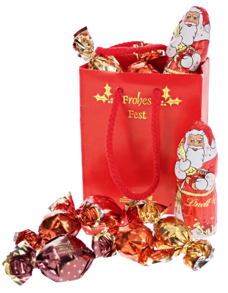 Lindt Täschchen mit 5 Kugeln und Weihnachtsmann