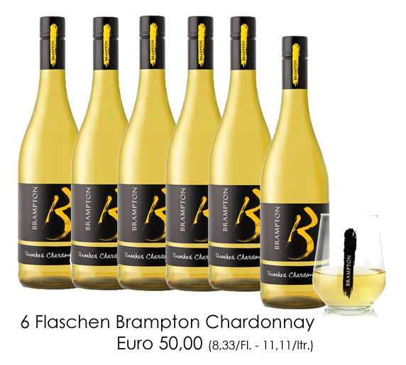 6 Flaschen Brampton unoaked Chardonnay Stellenbosch
